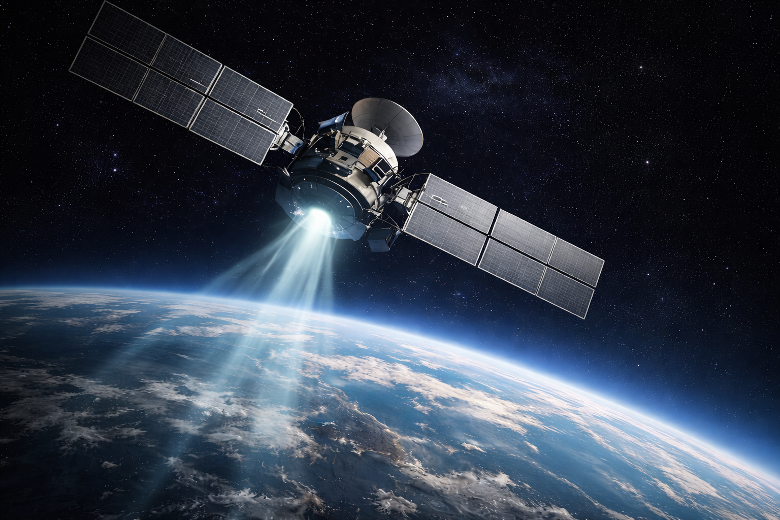 satellite beaming signals to earth